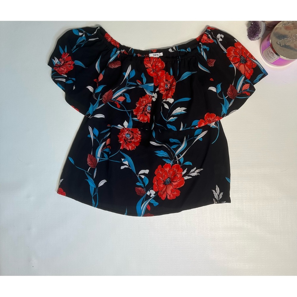 Bar III Blouse with Red and Blue Rose Designs
